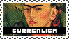 a self-portrait of Frida Kahlo with text saying SURREALISM overlaid on it