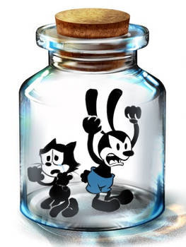 Felix and Oswald trapped in a jar