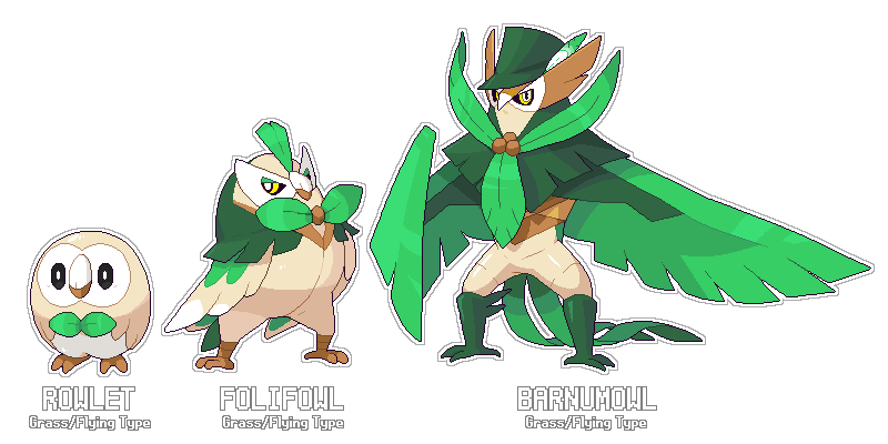 Fakeathon Day 1 - Rowlet Evolution by SirAquakip