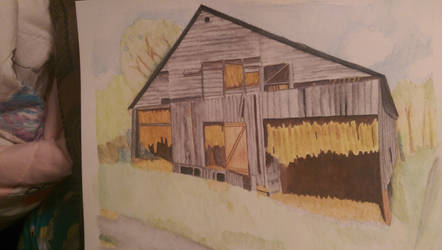 Tobacco Barn in Watercolor Pencils