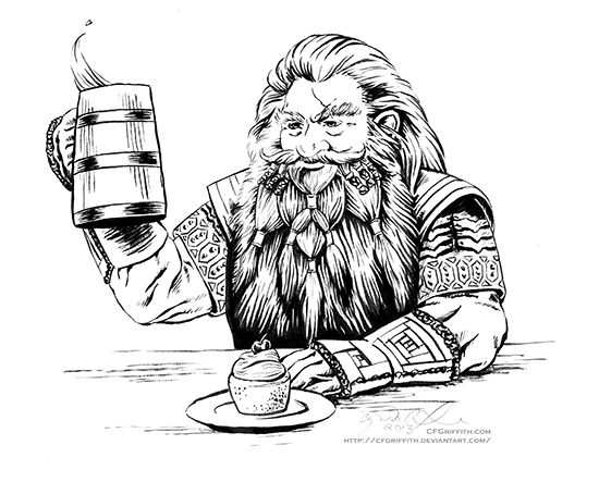 Gloin the Dwarf, with ale and a cupcake