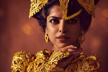 Priyanka Chopra in Gold Victorian Gown