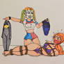 Harley Quinn menacing Batgirl