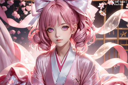 #2 [ Ai Silk Satin ] pink satin dress Kimono ,