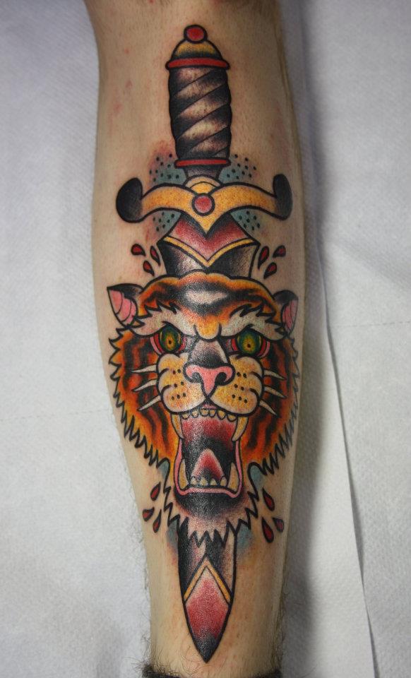 dagger and tiger tattoo