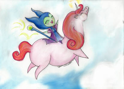 Maleficent riding a unicorn