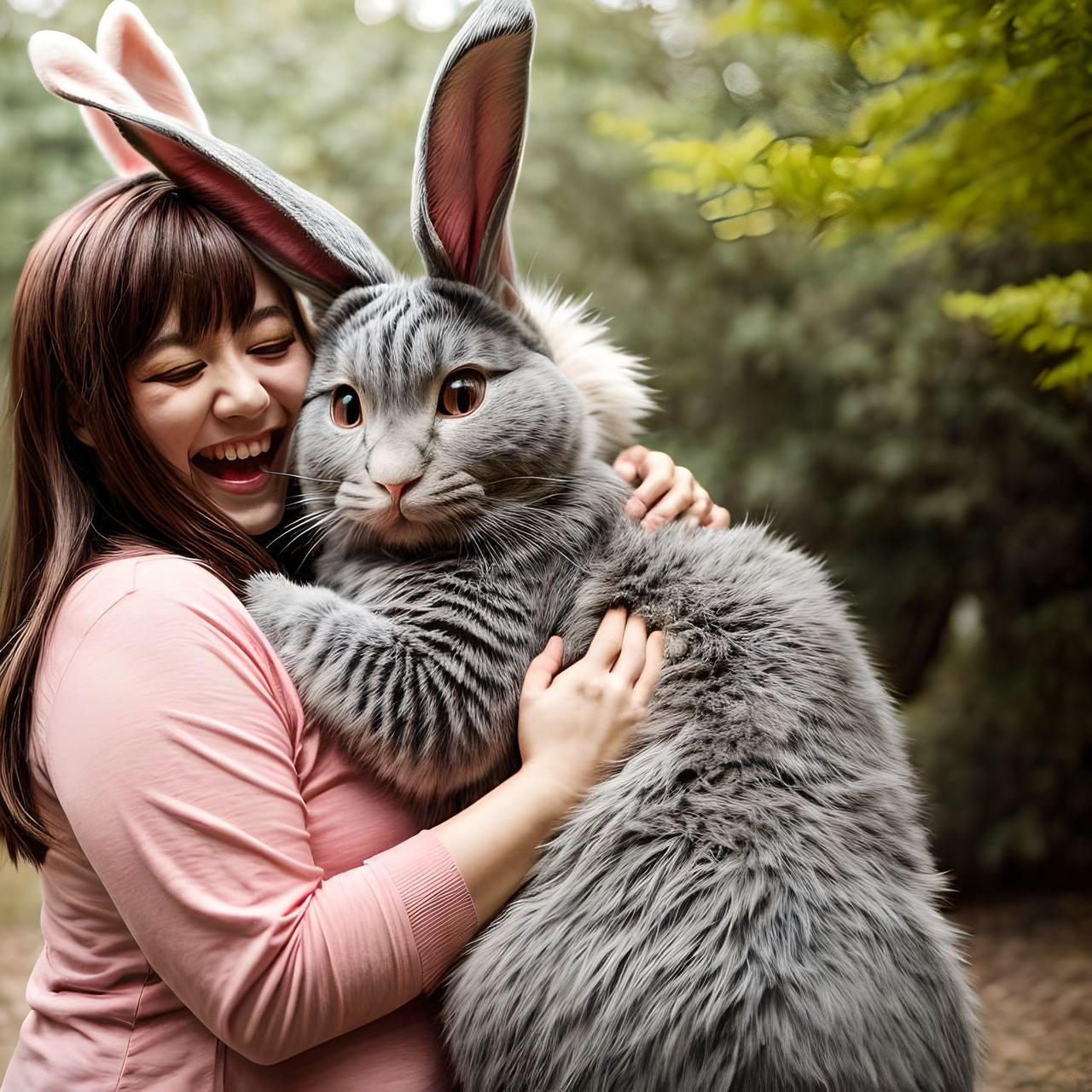 A.I.-Gen Woman Hugging a Soft Fluffy Cabbit by IggyHazard on DeviantArt