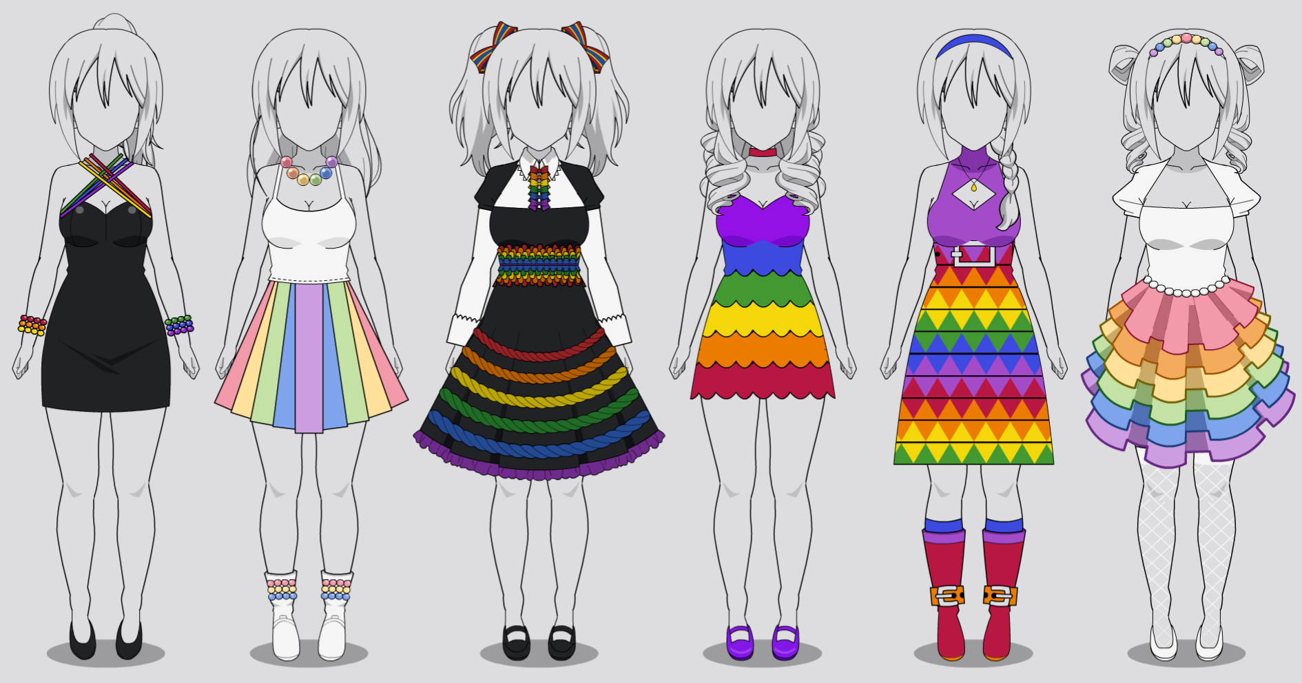 Six Rainbow Dresses in Kisekae 2 (codes included)