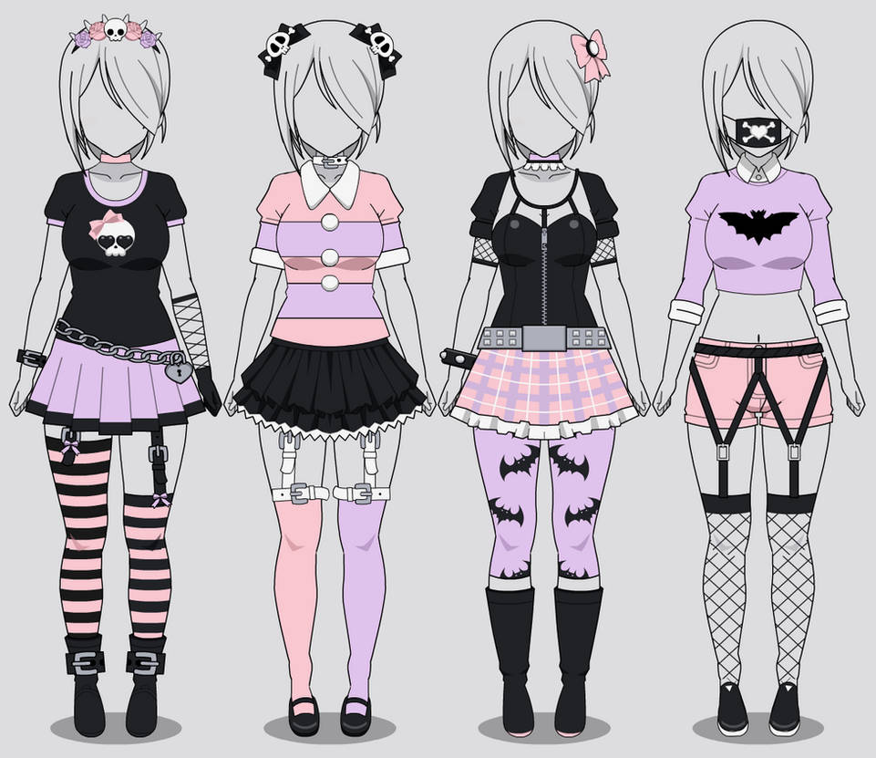 Kisekae: Four Pastel Goth Outfits (w/ codes) by RainbowFan256 on