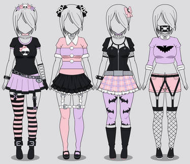 Kisekae: Four Pastel Goth Outfits (w/ codes)