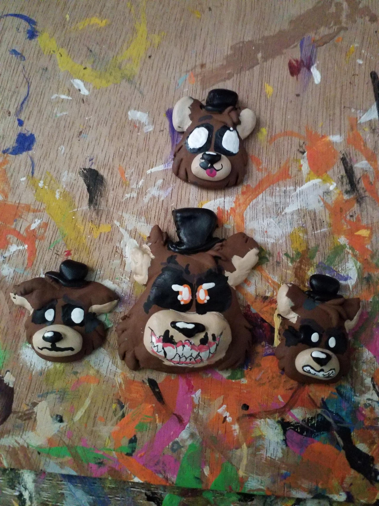 Nightmare Freddy and the Freddles clay figures by kattren on DeviantArt
