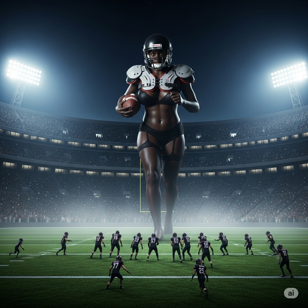 Ebony giantess football player