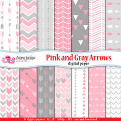 Pink and Gray Arrows Digital Paper