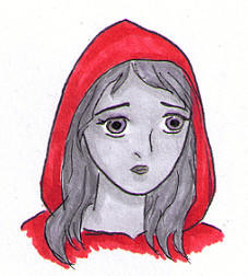 Greyscale girl in red hood