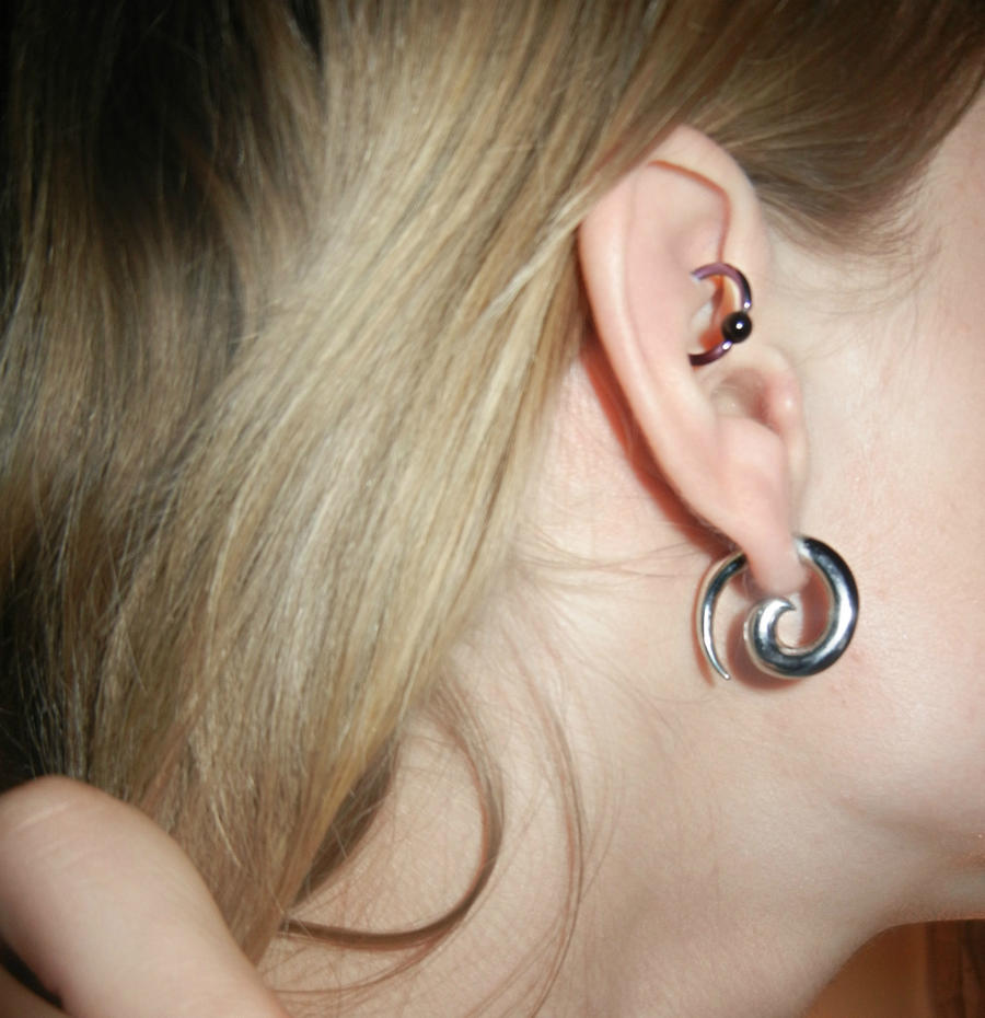 Ear gauges and rook piercing