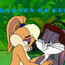 Bugs and Lola Bunny as Adam and Eve in the garden 