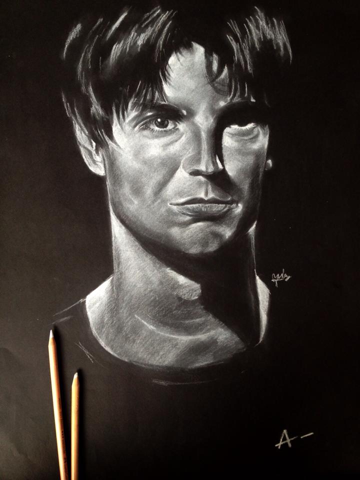 Gale Harold white pencil drawing on black paper