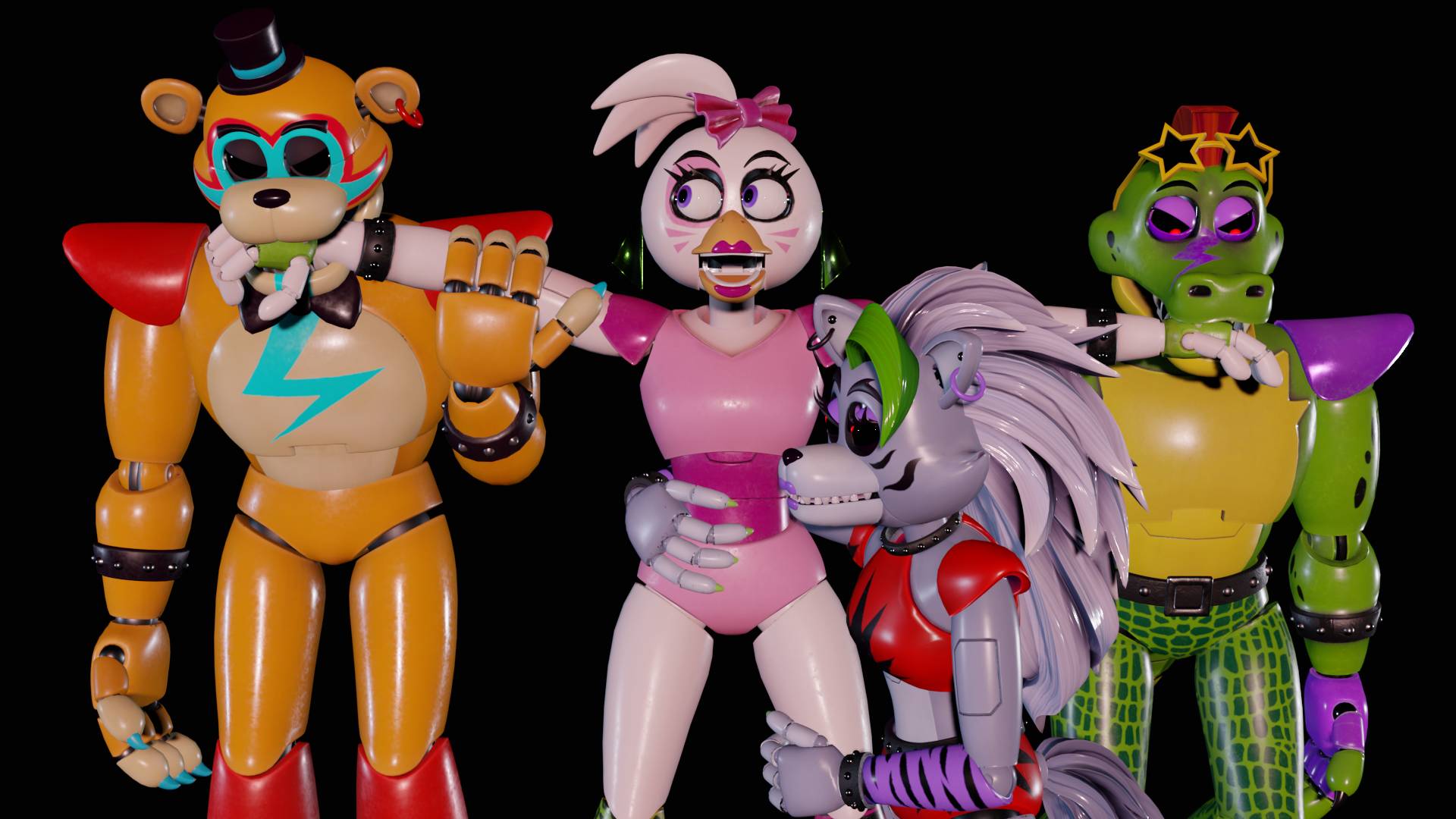 FNAF Security Breach Ruin Glamrock Freddy chica Monty Roxy 