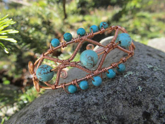 Natural Turquoise Copper Wire Cuff Bracelet