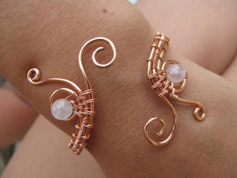 Pink Rose Quartz Triple Spiral Copper Bracelet