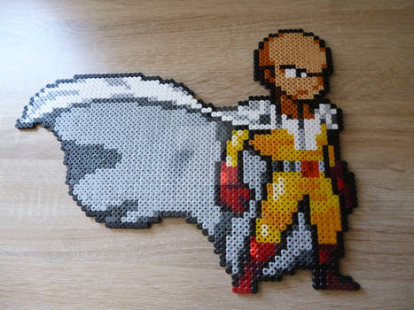 Sprite of Saitama from One punch man in perler