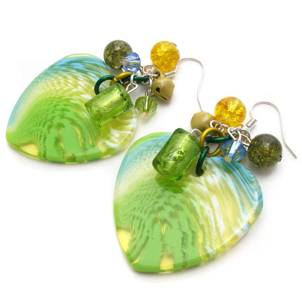 Green Acrylic Heart Earrings