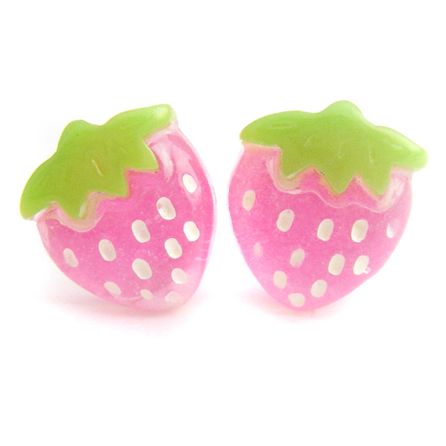 Pink Strawberry Stud Earrings