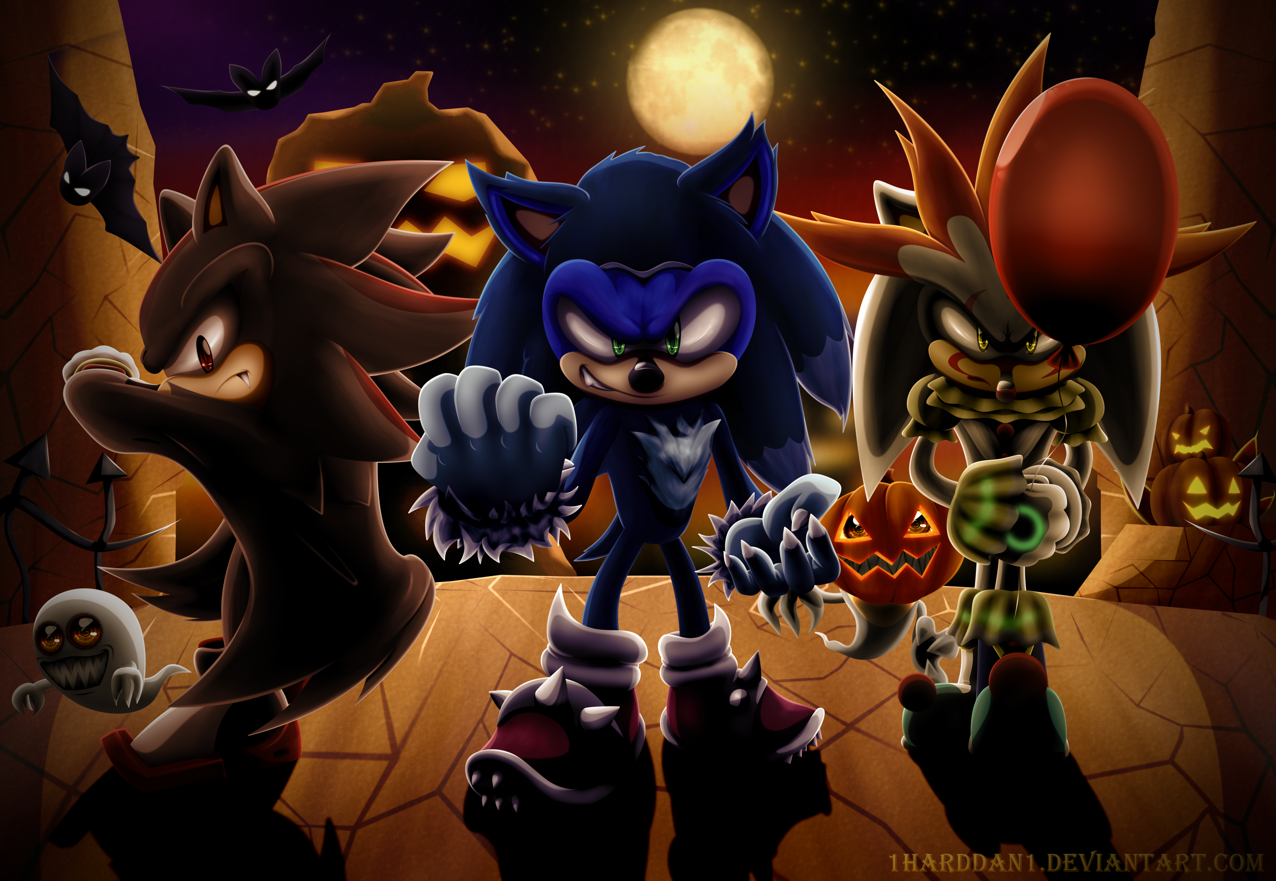 Sonic Shadow Silver the Hedgehog Halloween Fan Art 