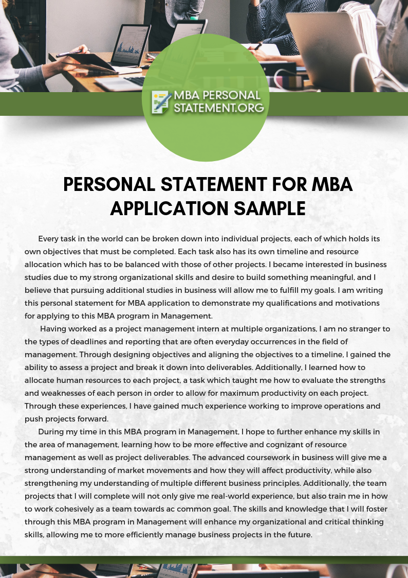 Personal Statement for MBA Application Sample by PersonalStatementMBA ...