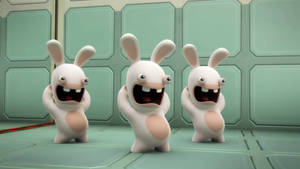 Three Rabbids dancing Macarena