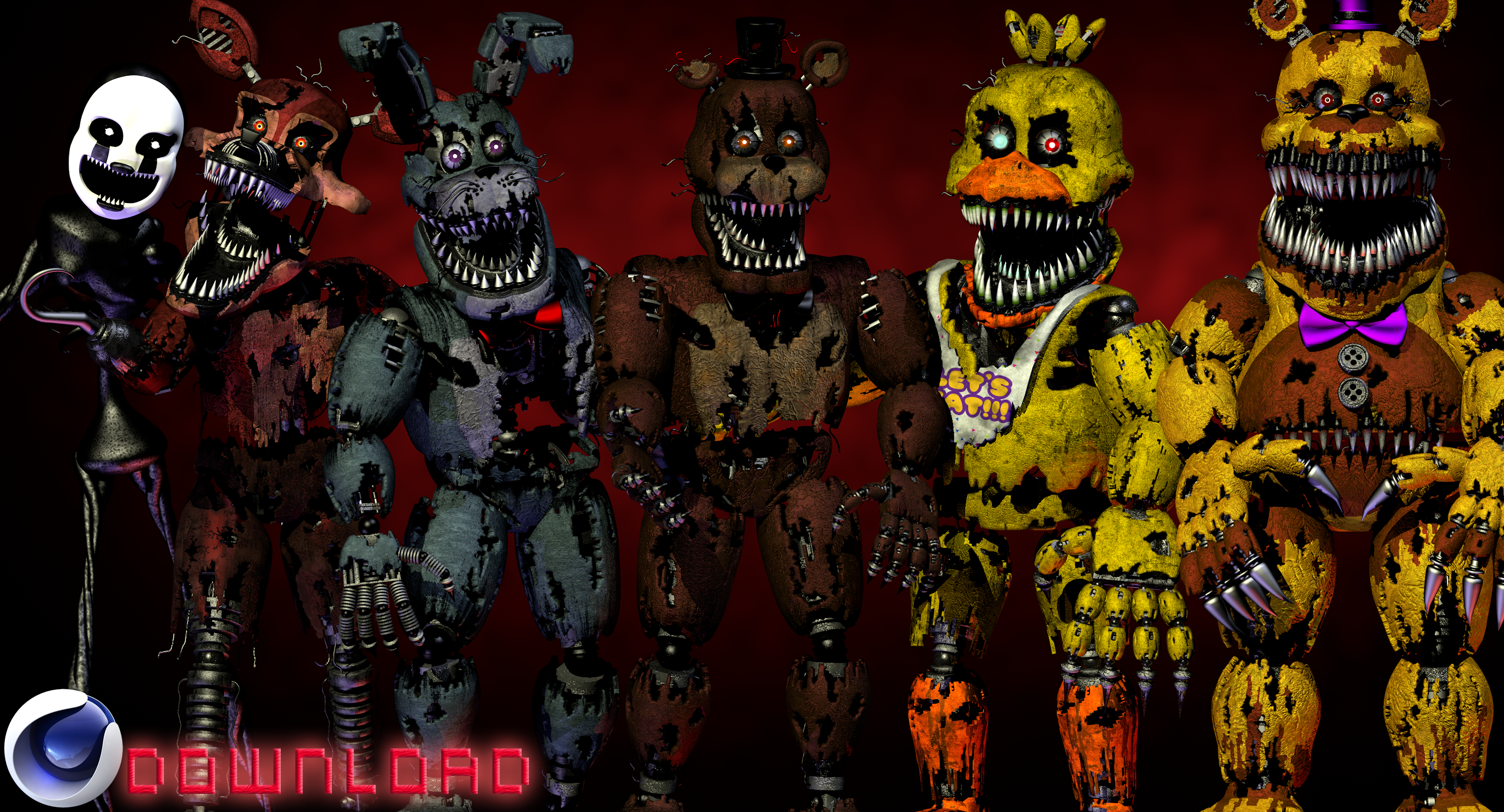 FNaF C4D  FNaF4 Nightmare Animatronics by BrussPictures on DeviantArt