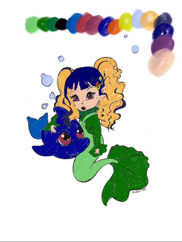 toddler mermaid and her pet