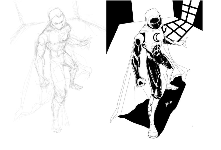 Moon Knight Inks Moon Knight Pencil And Ink by Vvendetta77 on DeviantArt