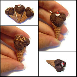 Handmade Chocolate Ice Cream Cone - Pendant