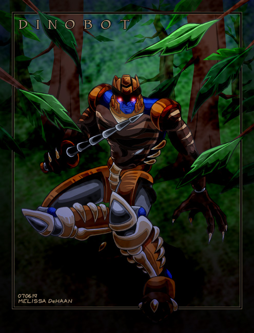 Dinobot in a forest