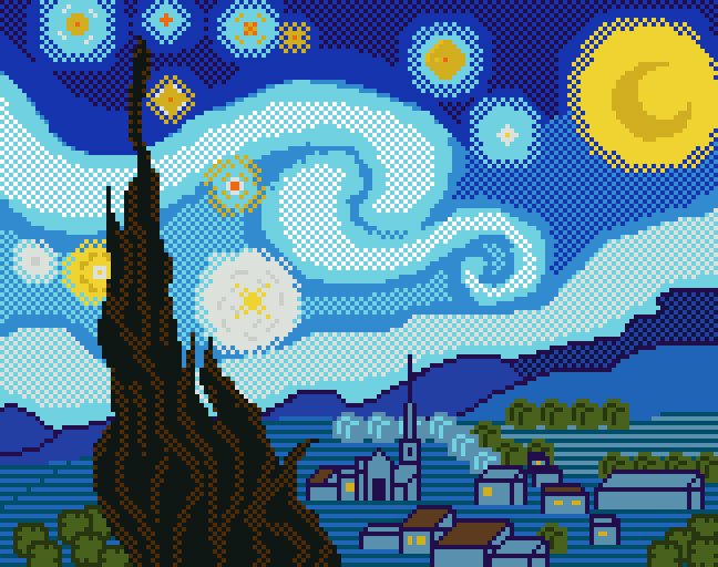 Simple pixel art of a starry night, 32x32