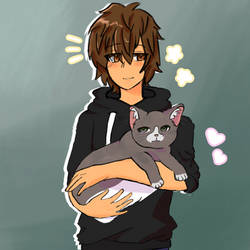 Yeah I can draw humans (guy with cat)