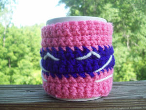 Cheshire Cat crocheted mug cozy