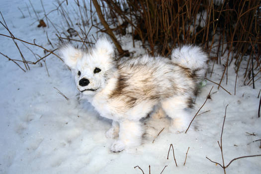 Fluffy wolf pup posable art doll
