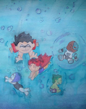 chibi titans swimming