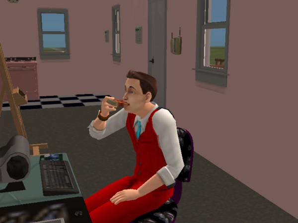 Apollo Justice sim eats pizza