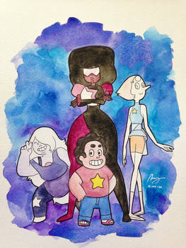 Steven and the Crystal Gems Watercolor Painting