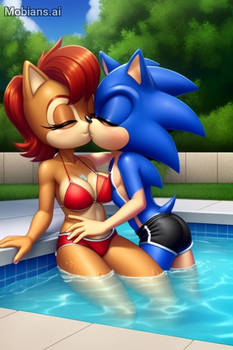 Sonic and Sally kissing in the pool