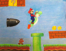 Mario and Yoshi fly together