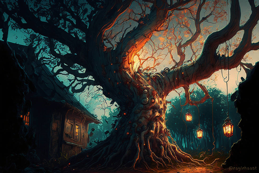Fantasy Orient-Style Tree in Forest by artbluespirit on DeviantArt