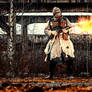 Post apocalyptic flamethrower soldier