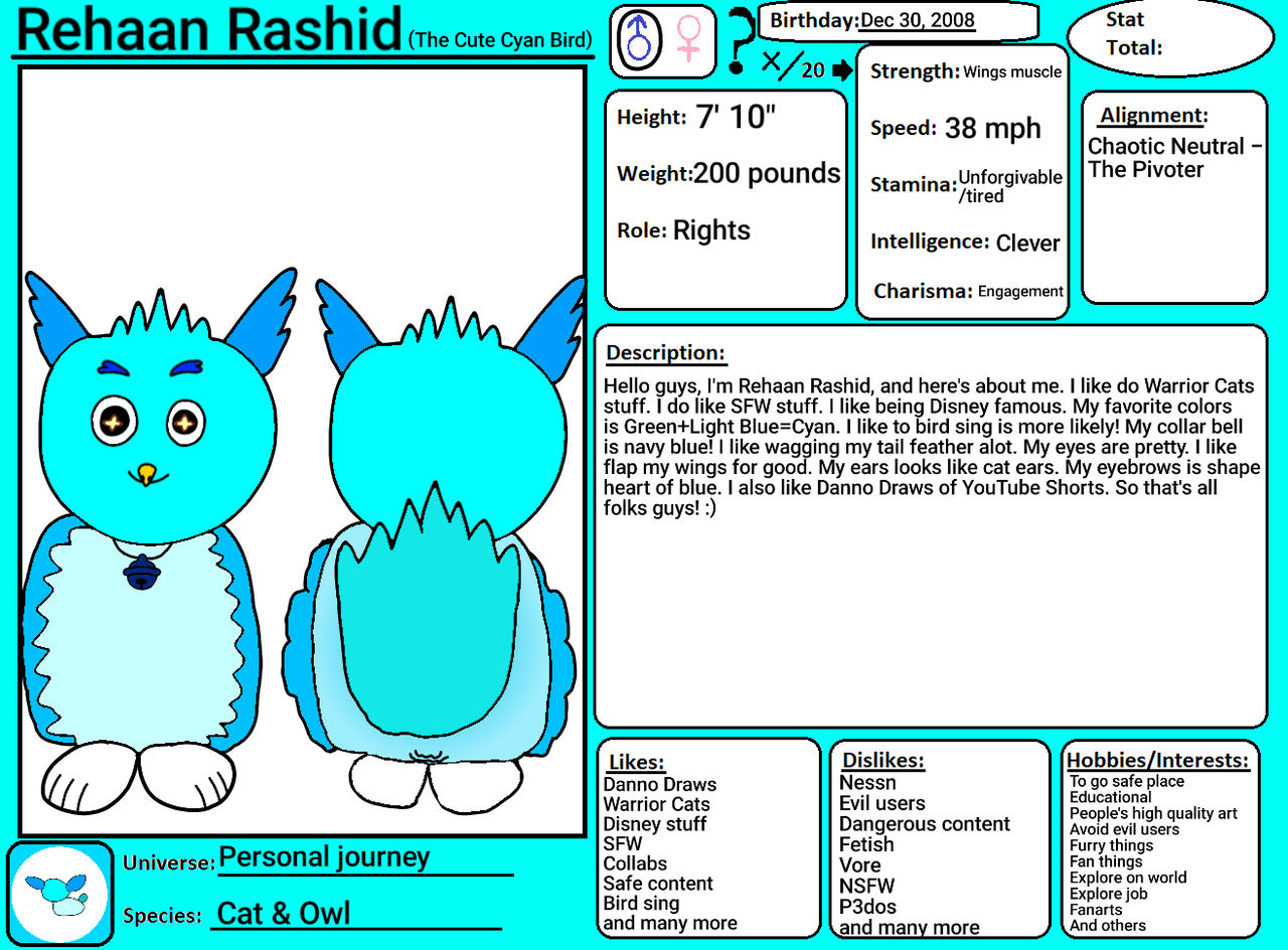 Rehaan Rehaan Rashid (TheCuteCyanBird) ref sheet 2025! by RehaanRashid on ...