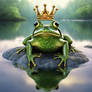 Cartoon of a frog with a crown on its head stuck i