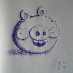 Blue ball pen pig