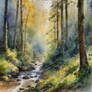 Watercolour Birch wood stream